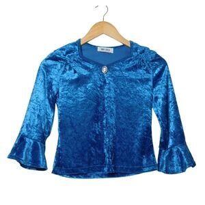 Amy Byer California Girls Blue Crushed Velvet Cameo Bell Sleeve Top Vintage Y2K
